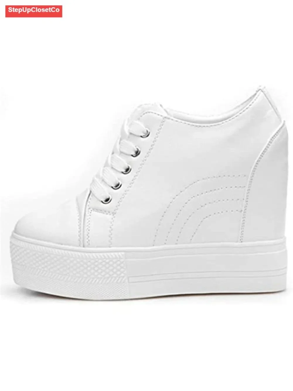 Women's Hidden Heel Wedge Sneakers Lace-Up Platform Walking Shoes